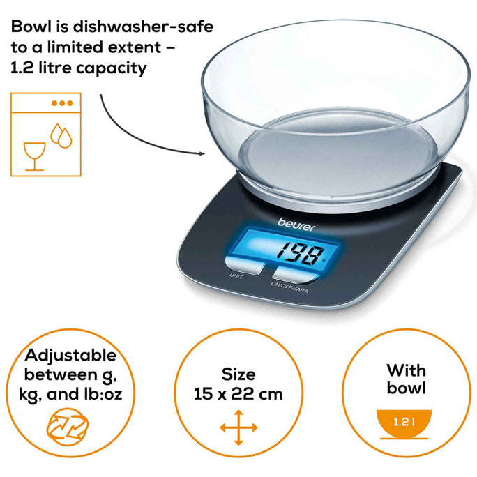 Beurer KS 25 Digital Kitchen Scale with Weighing Bowl