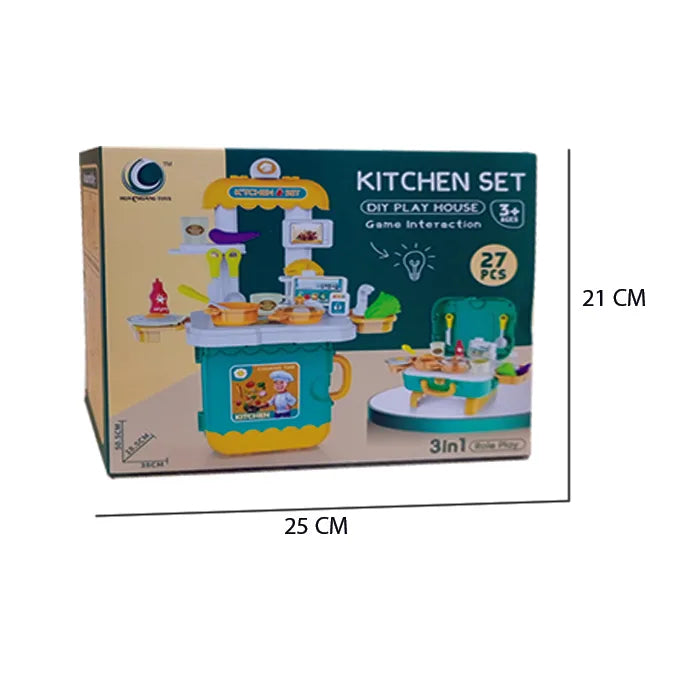 DIY 3 in 1 Portable Kitchen Set Play House Briefcase 27 Pcs