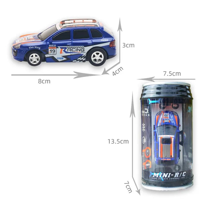 Mini Remote Control Soda Can Car 2.4GHz 4 Channel with LED Lights – Approx. 8cm