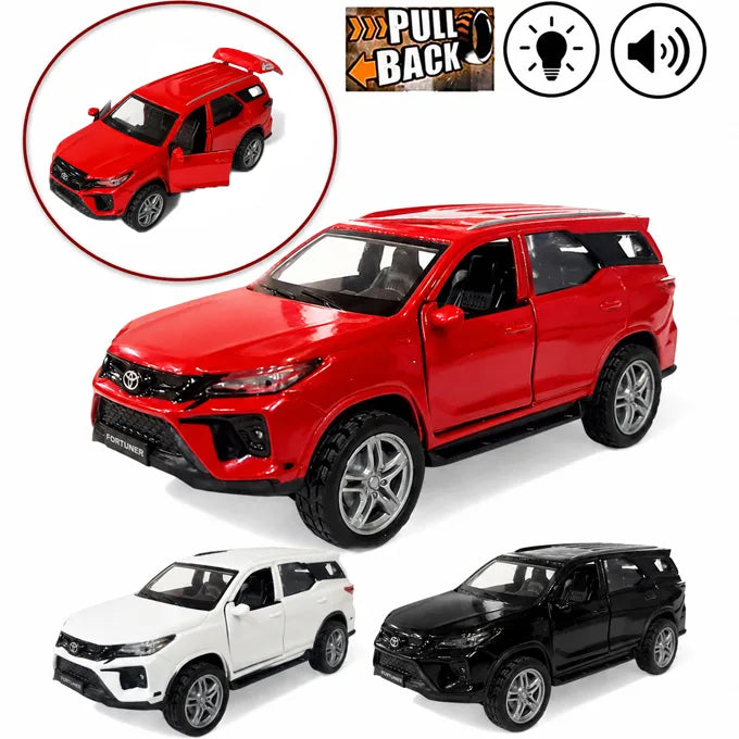 Toyota Fortuner Legender 1:36 Die-Cast Pull Back Model Car with Light, Music & Opening Doors – 5 Inch