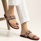 Mili Legacy 4707 Multicolor Beaded Toe Ring Handcrafted Flat Sandals For Women