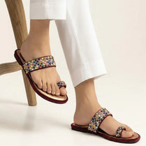 Mili Legacy 4707 Multicolor Beaded Toe Ring Handcrafted Flat Sandals For Women