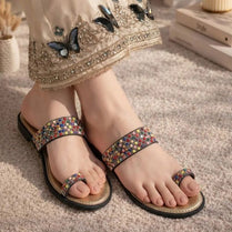 Mili Legacy 4707 Multicolor Beaded Toe Ring Handcrafted Flat Sandals For Women