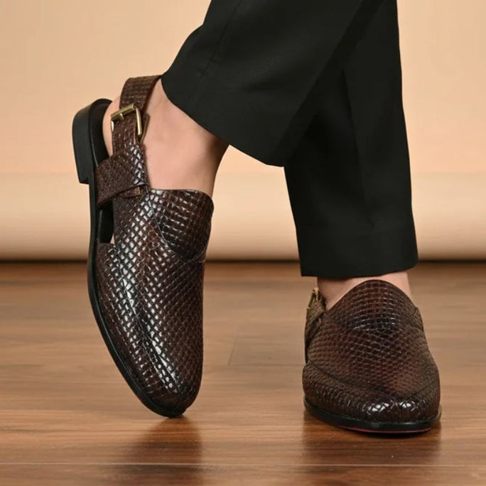 Milli Legacy 42007 Leather Snap Buckle Peshawari Chappal For Men