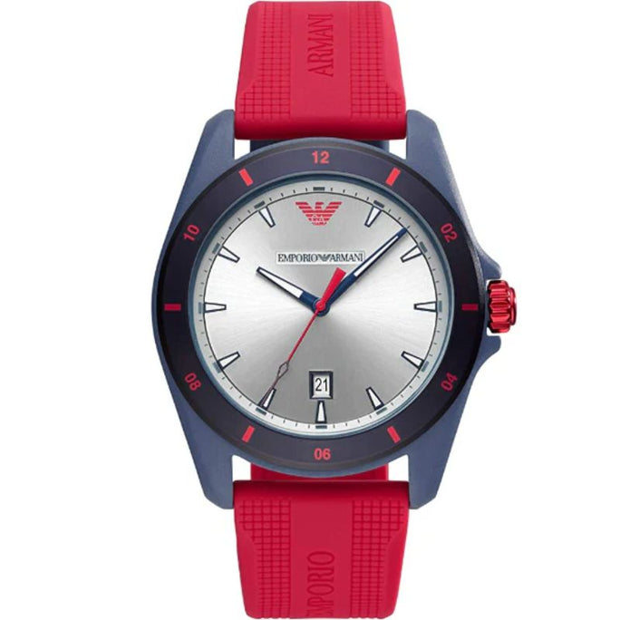 Emporio Armani AR11219 Sigma Men’s Quartz Silver Dial Red Silicone Strap Watch