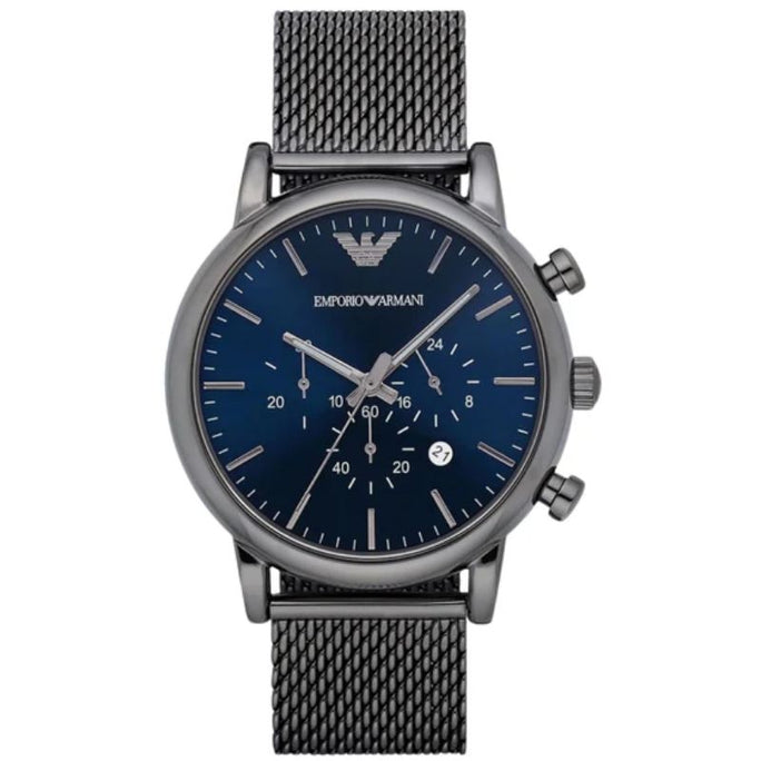 Emporio Armani AR1979 Men's Blue Dial Black Mesh Bracelet Chronograph Watch