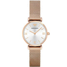 Emporio Armani AR1956 Women's Rose Gold Mesh Bracelet Silver Dial Quartz Watch