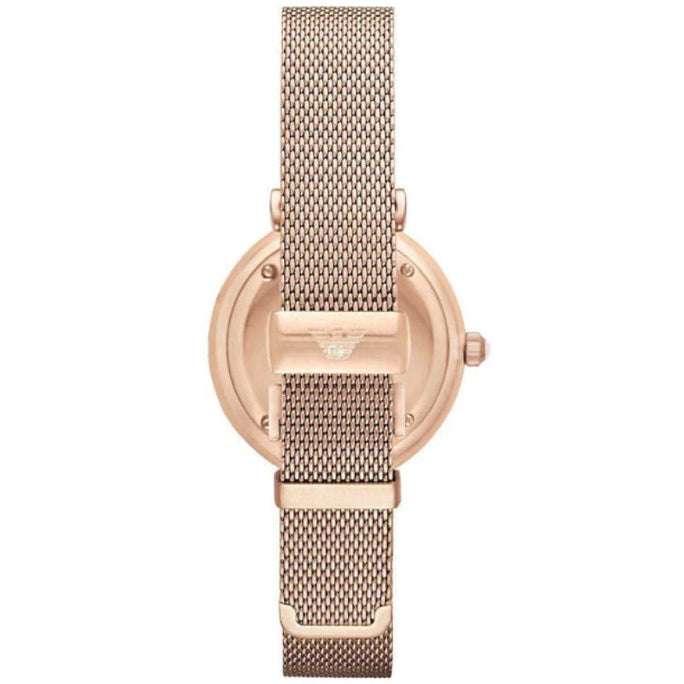 Emporio Armani AR1956 Women's Rose Gold Mesh Bracelet Silver Dial Quartz Watch