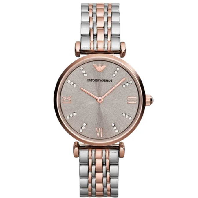 Emporio Armani AR1840 Women's Gianni T-Bar Two-Tone Stainless Steel Grey Dial Quartz Watch