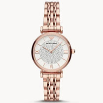 Emporio Armani AR11244 Women’s Quartz Rose Gold Stainless Steel Silver Crystal Pave Dial 32mm Watch