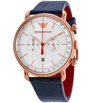 Emporio Armani AR11123 Men’s Chronograph Quartz Blue Leather Strap Silver Dial 48mm Watch
