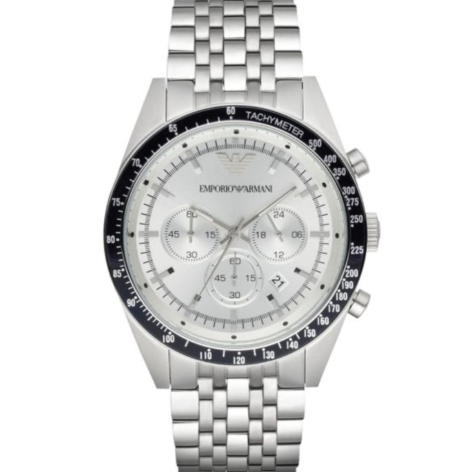 Emporio Armani AR6073 Men’s Quartz Stainless Steel Silver Dial 46mm Watch
