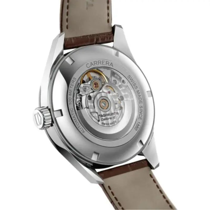 Tag Heuer WAR201B.FC6291 Carrera Men’s Automatic Swiss Made Brown Leather Strap Silver Dial 41mm Watch