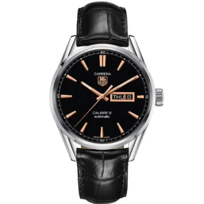 Tag Heuer WAR201C.FC6266 Carrera Men’s Automatic Swiss Made Black Leather Strap Black Dial 41mm Watch