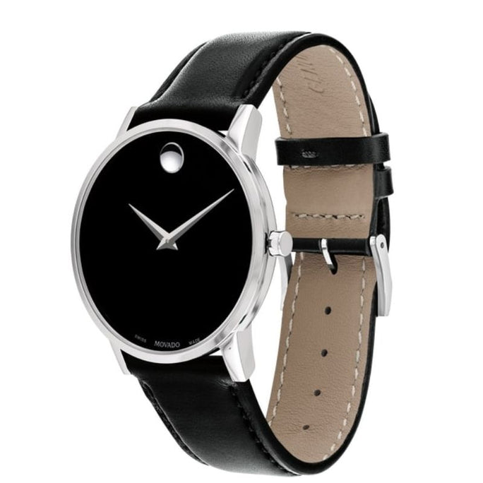 Movado 0607269 Men’s Quartz Swiss Made Leather Strap Black Dial 40mm Watch