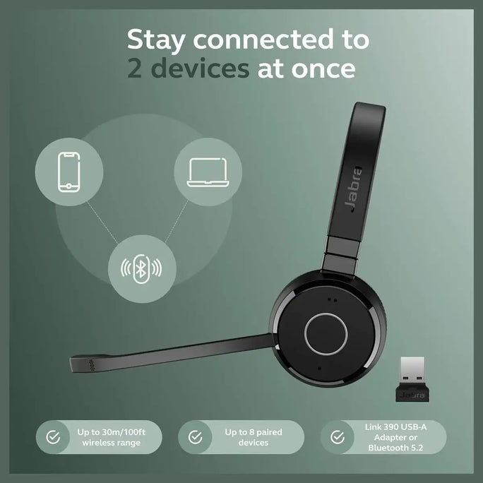 Jabra Evolve 65 TE Stereo Wireless Single-Ear Headphones