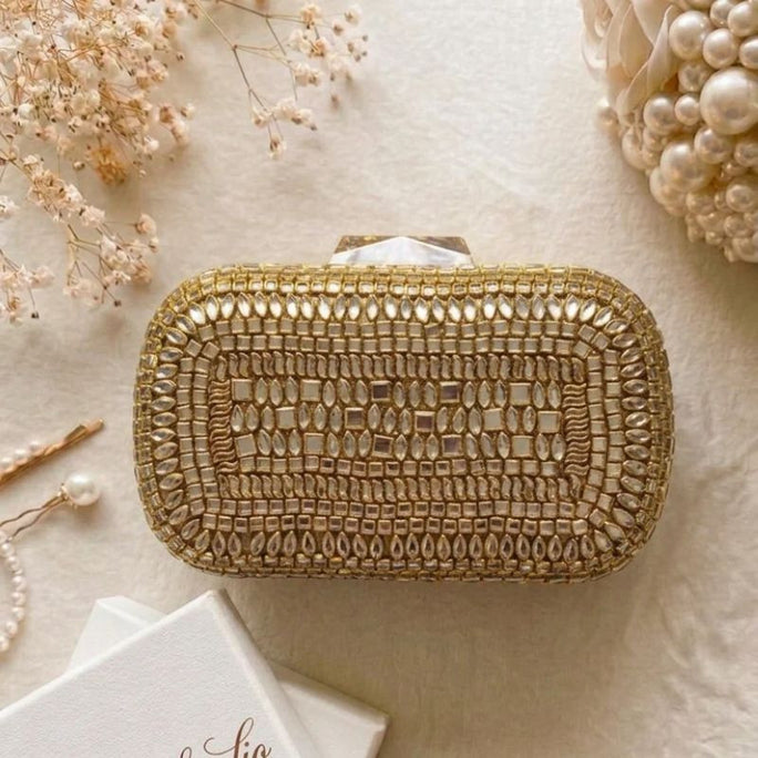 Milli Legacy B021 Royal Kundan & Mirror Work Handcrafted Clutch For Women