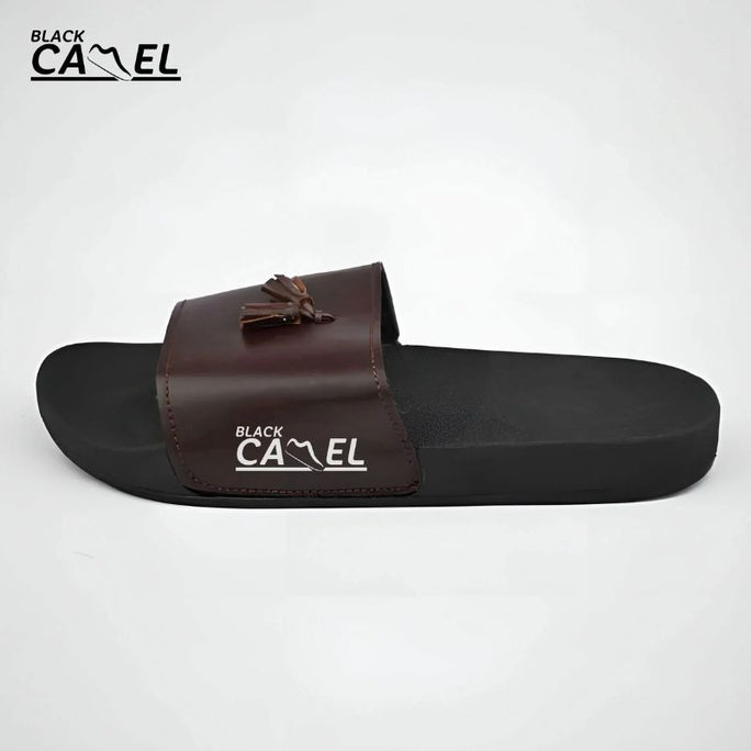 Black Camel Tassel Slide Slipper For Men