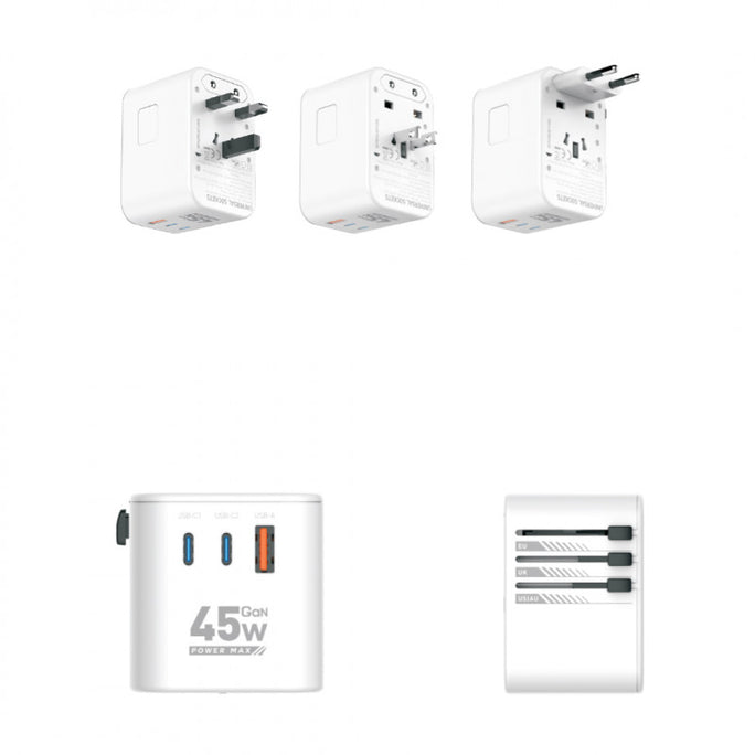 XZone X-TA20 45W Universal Travel Converter Adapter Fast Charging