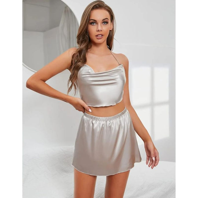 Bihaam Silk Wear Silky Cami & Skirt Nightwear Set For Women