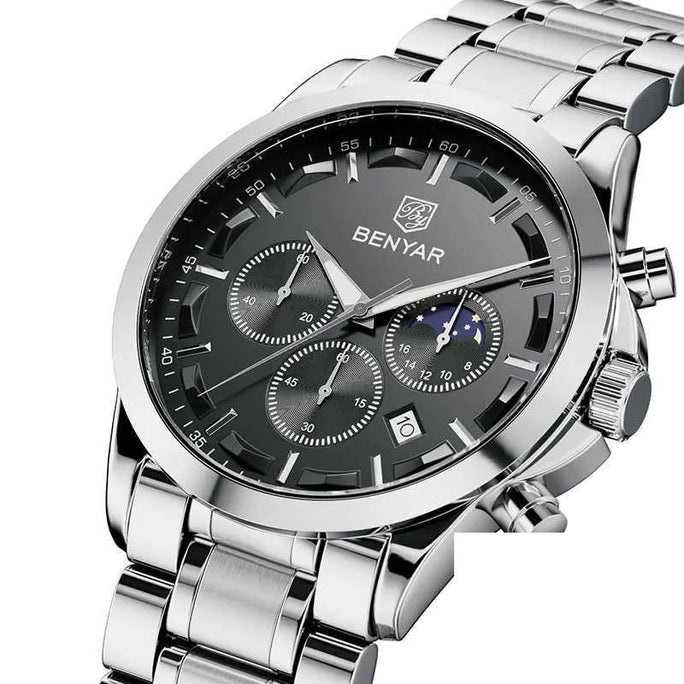 Benyar BY-5160 Moonphase Chronograph Stainless Steel Strap Men Watch