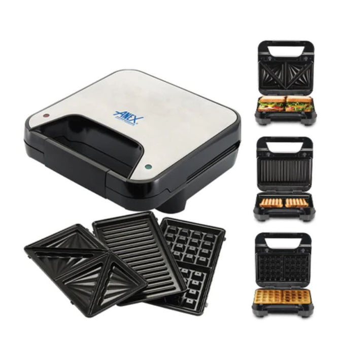Anex AG-2047 Deluxe 3 In 1 Sandwich Maker With Official Warranty