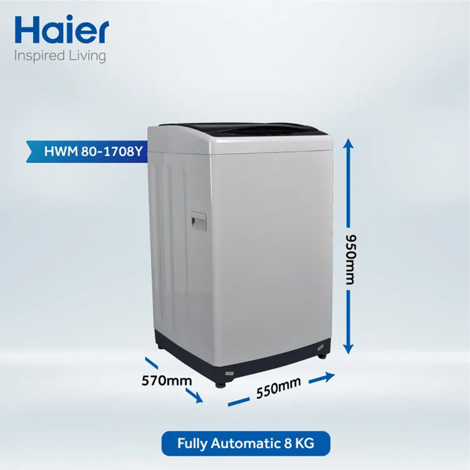 Haier HWM 80-1708Y 8Kg Top Load Fully Automatic Washing Machine With Official Warranty