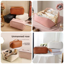 Premium Multi-Compartment Cosmetics Pouch Stylish PU Leather Makeup Travel Organizer