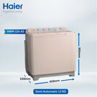 Haier HWM 120-AS 12Kg Top Load Twin Tub Semi Automatic Washing Machine with Official Warranty