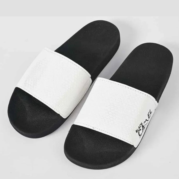 Black Camel Cobra Texture Slide Slipper For Men