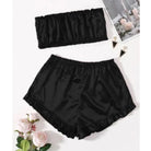 Bihaam Piece Women Girl Ladies Silk Satin Robe Crop Tops Shorts Sleepwear Babydoll Nightdress - M