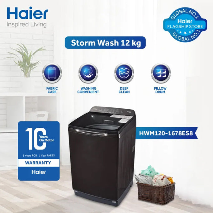 Haier HWM 120-1678ES8 12Kg Top Load Fully Automatic Washing Machine With Official Warranty
