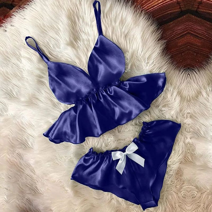 Bihaam Nighty For Girls Women V-Neck Stretchable Cami Bowknot Shorts Comfy Sleepwear Sexy Nightwear Nighty Set For Women (BI-014)
