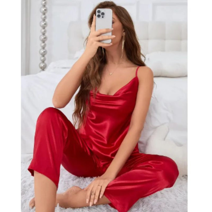 Bihaam Silk Wear Women's Nightywear Silky Satin Cami and Pajama Set
