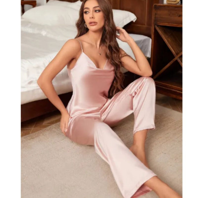 Bihaam Silk Wear Women's Nightywear Silky Satin Cami and Pajama Set
