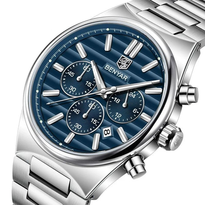 Benyar 5214 Alpha Date Chronograph Edition Stainless Steel Strap Men Watch