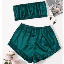Bihaam Piece Women Girl Ladies Silk Satin Robe Crop Tops Shorts Sleepwear Babydoll Nightdress - M