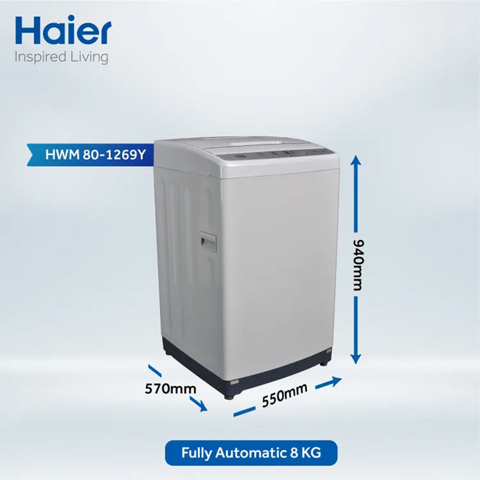 Haier HWM 80-1269Y 8Kg Top Load Fully Automatic Washing Machine With Official Warranty