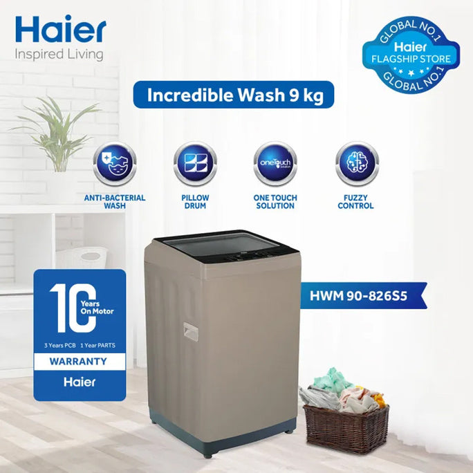 Haier HWM 90-826S5 9Kg Top Load Fully Automatic Washing Machine With Official Warranty