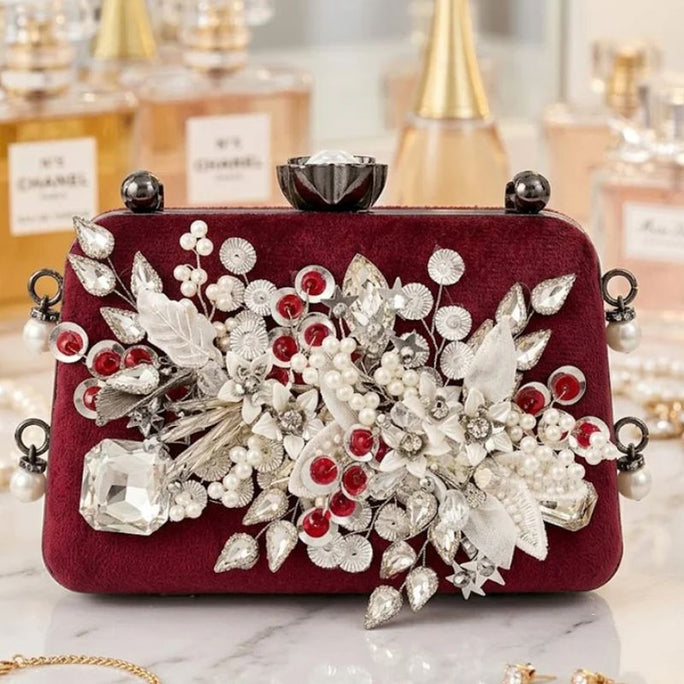 Milli Legacy Velvet Floral Evening Clutch For Women