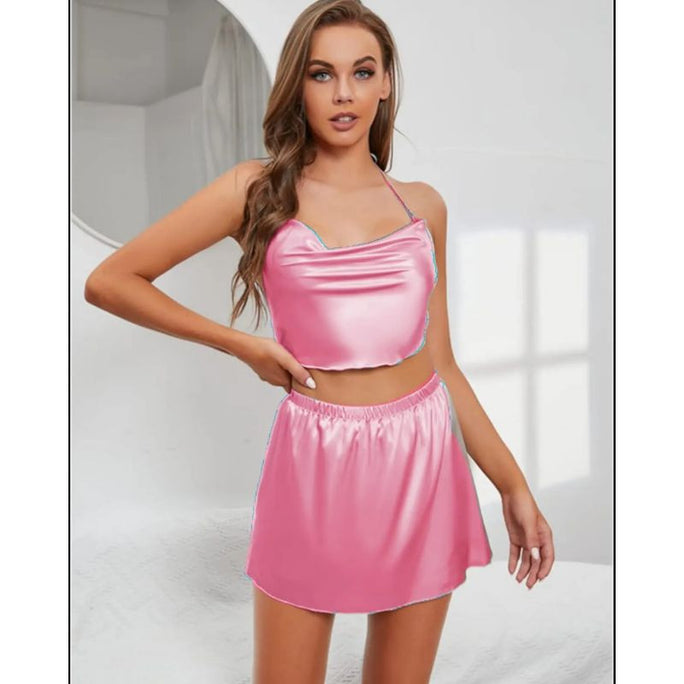 Bihaam Silk Wear Silky Cami & Skirt Nightwear Set For Women