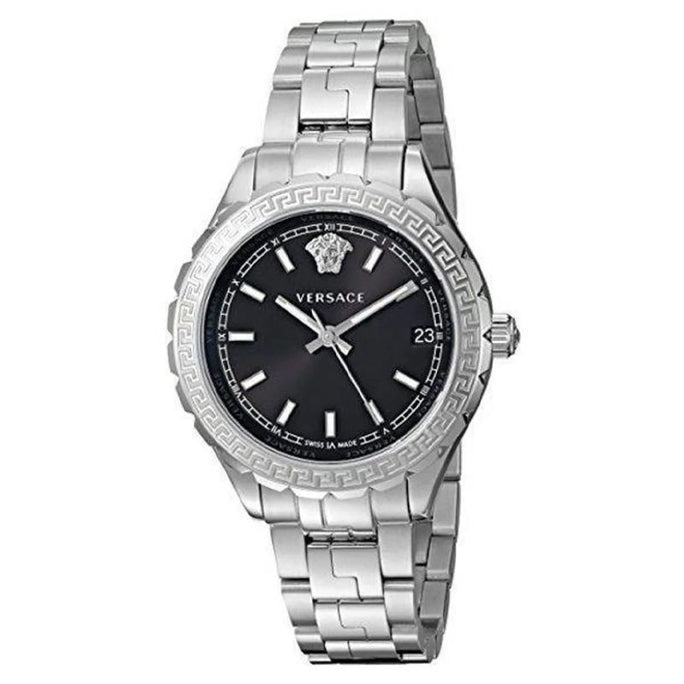 Versace V12020015 Women’s Quartz Swiss Made Silver Stainless Steel Black Dial 35mm